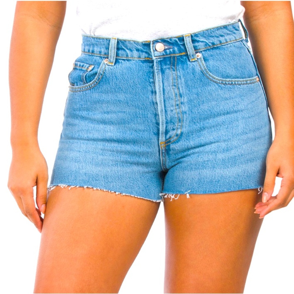 NWT Triarchy High Rise Cut Off Shorts in Medium Indigo